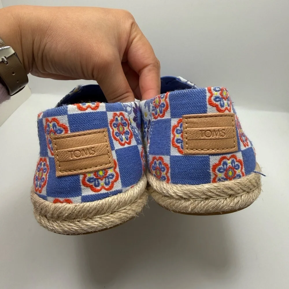 TOMS Women’s Alpargata Rope Espadrilles in Blue Mediterranean Tiles Print Sz 7